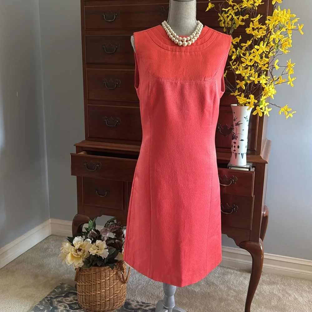 Tory Burch Coral Sleeveless Shift Dress Size 12 - Picture 2 of 13